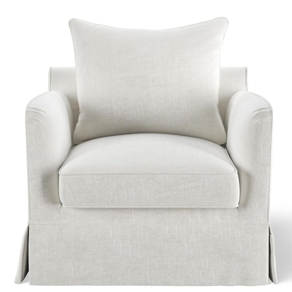 Hamptons accent chair with removable slipcover, tailored piping, comfortable cushions, and durable timber frame construction