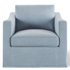 Classic Hamptons style slipcover armchair featuring feather-filled cushions, tailored piping, and relaxed upholstered seating