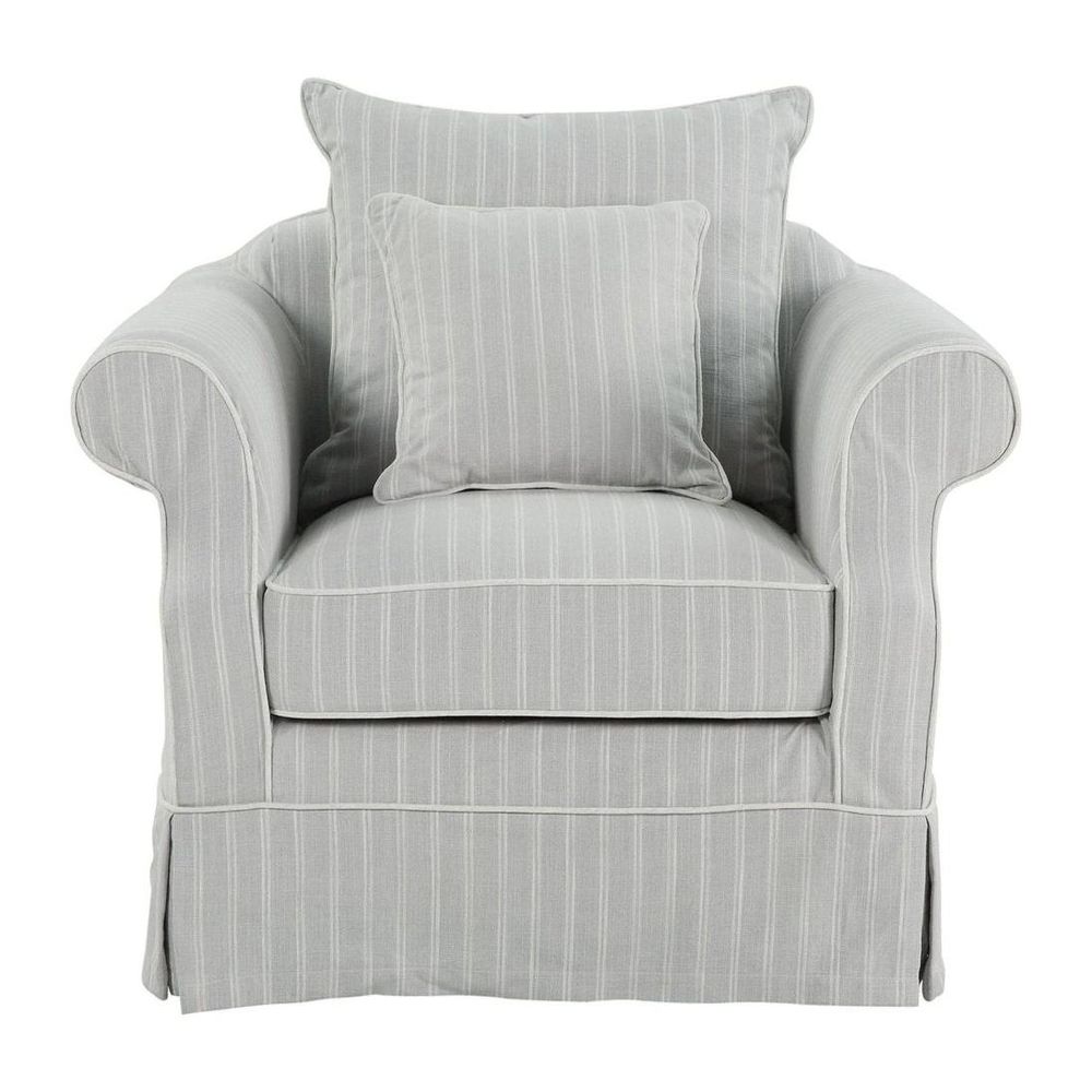 Hamptons slipcover armchair upholstered accent chair with rolled arms, removable fabric cover, and solid timber legs in coastal living room setting