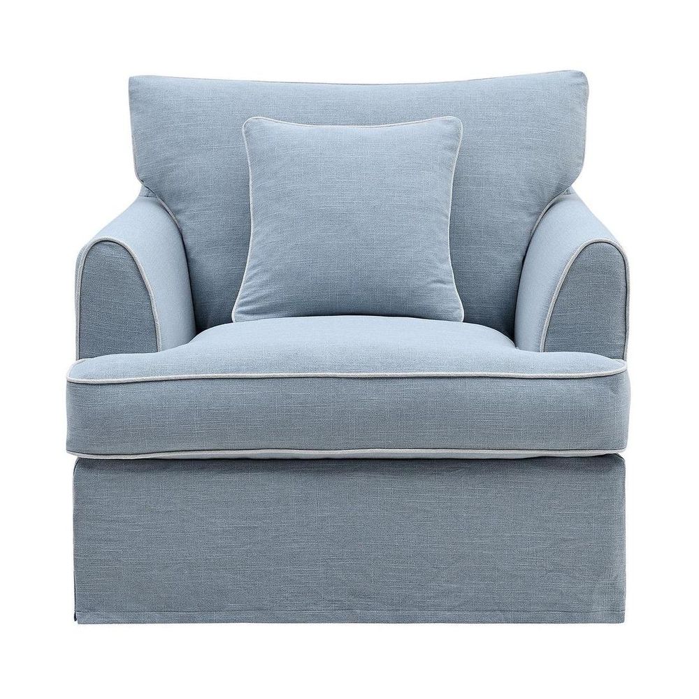 Classic Hamptons style upholstered armchair with removable slipcover tapered arms and cushioned seat living room chair