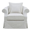 Elegant Hamptons style upholstered armchair with slipcover design, traditional detailing, and comfortable cushioned seating