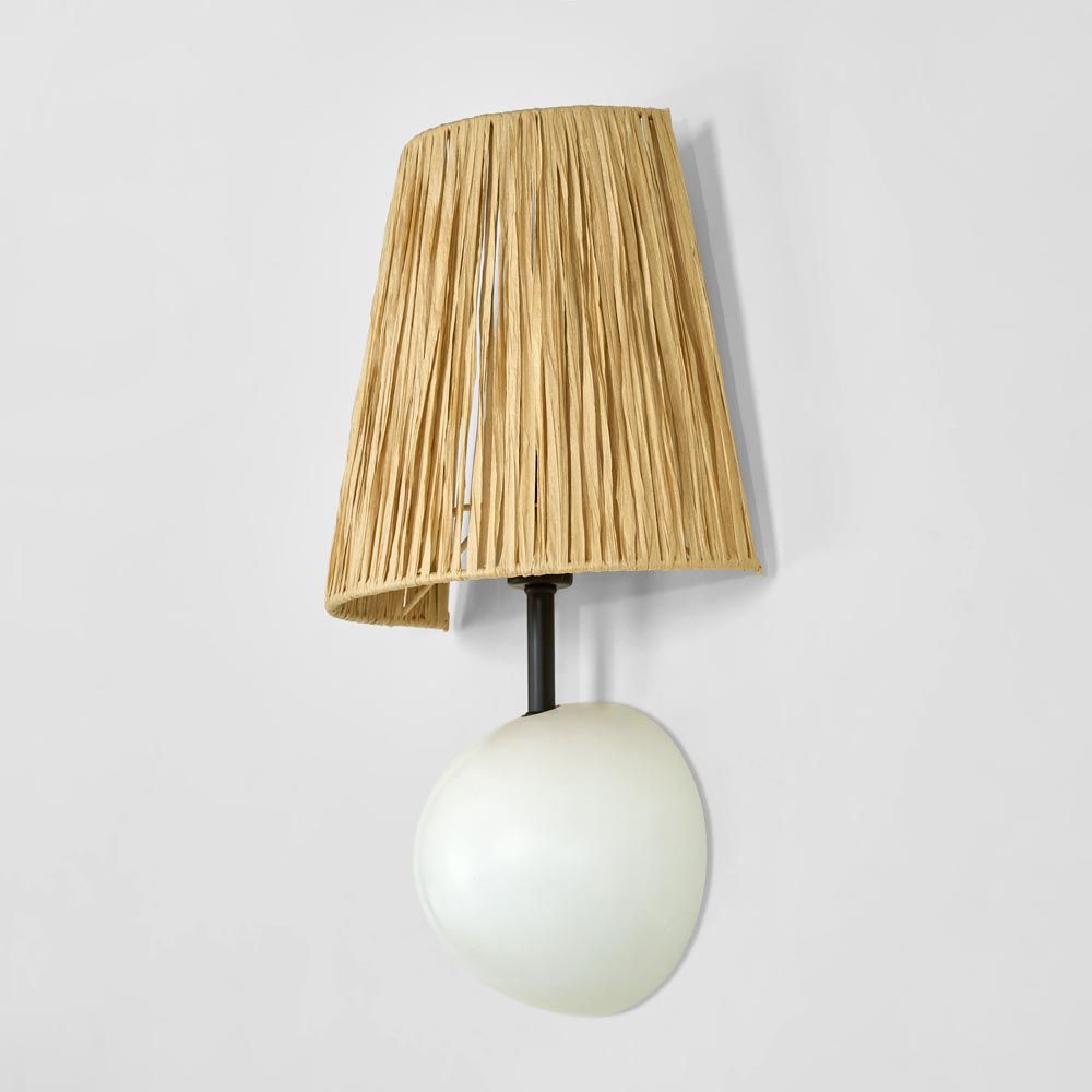 Raffia Shade Wall Light resin base with paper raffia shade – natural E27 wall lamp for bohemian, coastal, and modern interiors