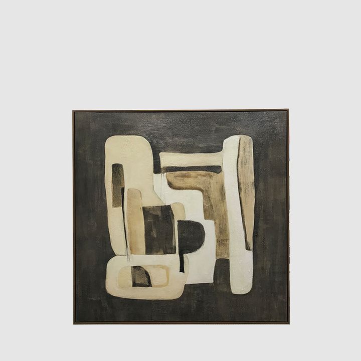 Framed hand-embellished canvas wall art with premium veneer frame, modern home décor print.