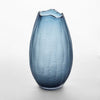 Sculptural blue glass vase, large carved watertight vase for floral arrangements and interior focal point