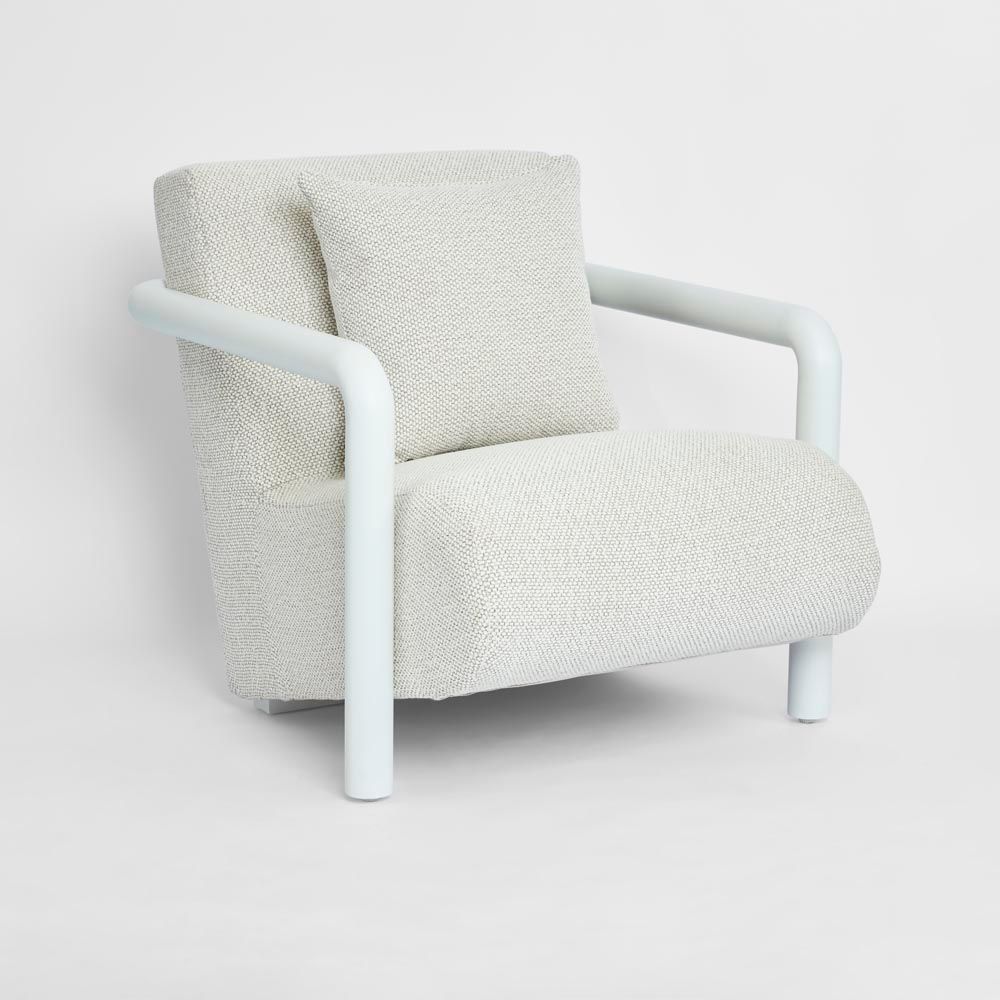 Weather-resistant outdoor armchair with minimalist design and comfortable cushions for outdoor spaces