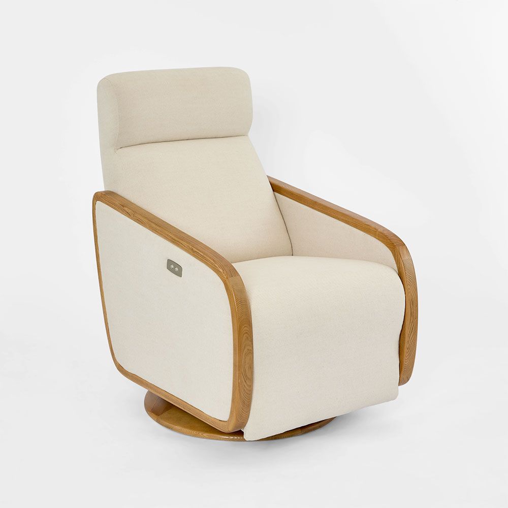 Seaford electric recliner chair with swivel and rocking function upholstered in polyester linen for modern living room seating