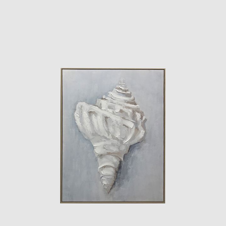Conch shell textured canvas wall art in neutral tones, large 90x120cm coastal décor piece.