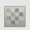 Large blue geometric abstract canvas artwork with textured design and contemporary style.