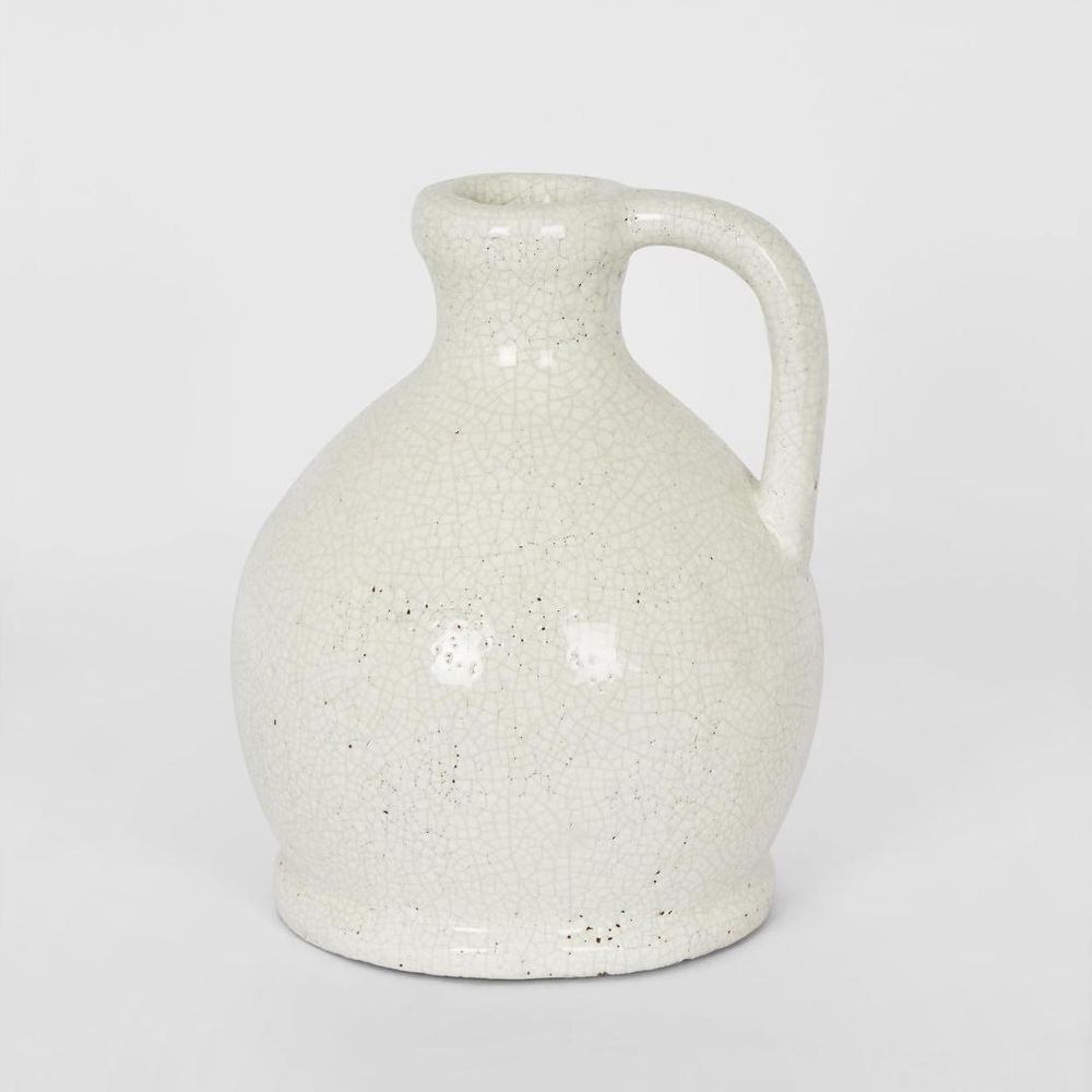 Raso short white ceramic jug vase with matte finish for modern home decor