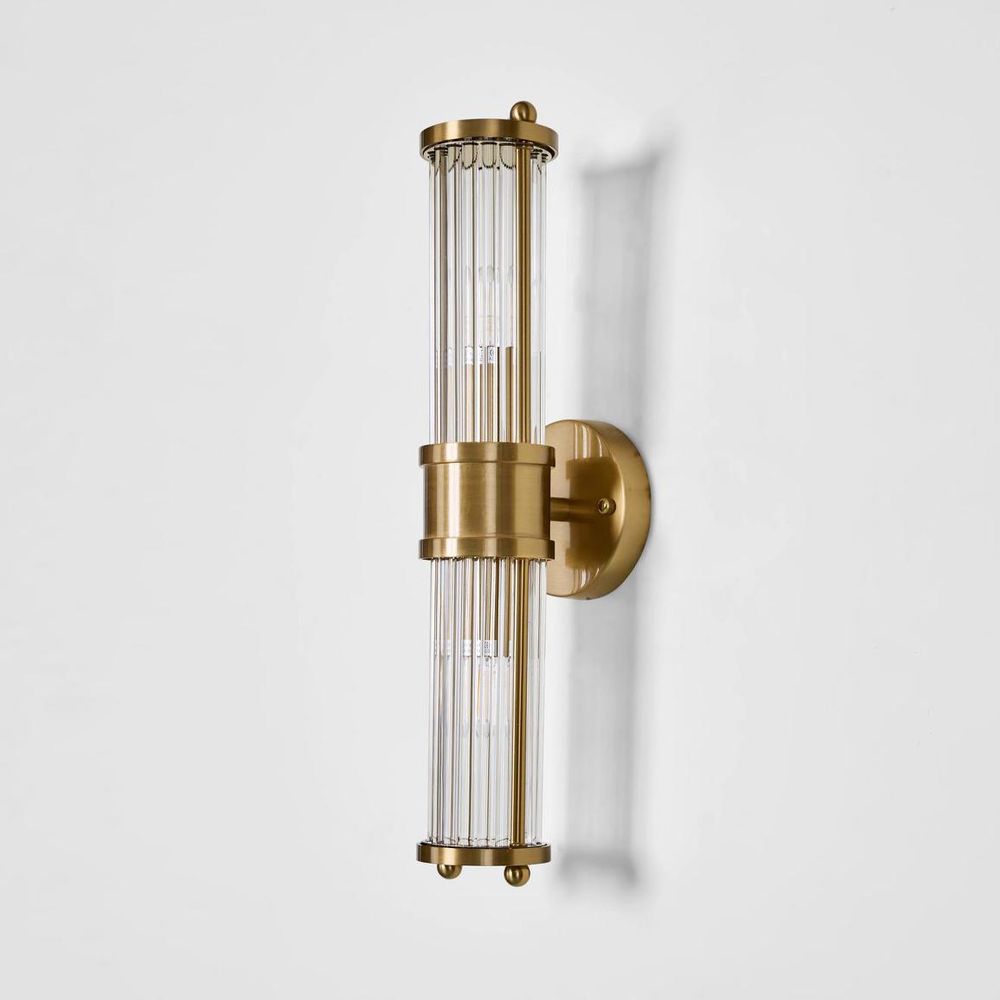 Jenson Wall Light Double brass finish aluminium and stone wall sconce – dual E14 modern wall light for hallways, feature walls, and living rooms