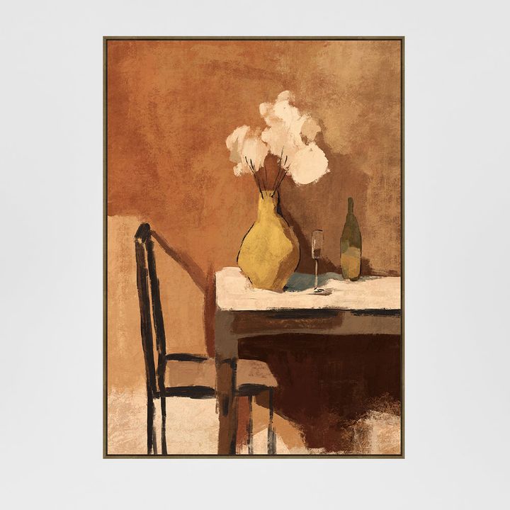 Hand-embellished canvas wall art in sleek veneer frame, securely packaged with protective corners and shrink wrap.