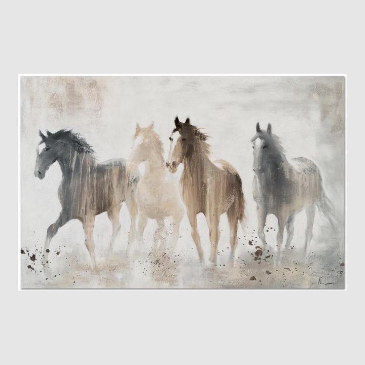 Wild Grace horse artwork showing horses in motion with earth-toned mist and expressive brushwork on canvas