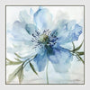Azure Bloom A wall art featuring an ethereal single flower in soothing blue and soft green tones, large framed floral artwork 82.5 x 82.5 cm