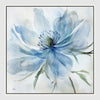 Azure Bloom B wall art featuring an ethereal single flower in soothing blue and soft green tones, large framed floral artwork 82.5 x 82.5 cm