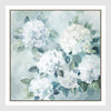 Whispering Blooms B wall art featuring soft white flowers in a glass vase in mint and sage tones, large framed floral artwork 82.5 x 82.5 cm