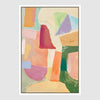 Playful Balance abstract artwork with layered brushstrokes in blush citrus green and lilac tones.