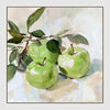 Verdant Still Life canvas artwork featuring green apples in balanced composition with expressive brushstrokes and soft luminous palette.
