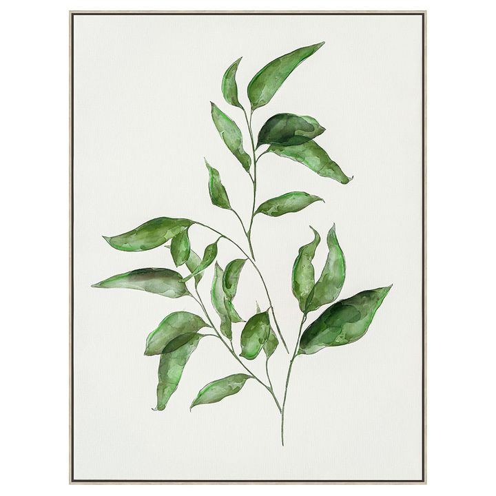 Botanica Leaf B wall art featuring a natural leaf botanical design in muted green and neutral tones, framed artwork 82.5 x 82.5 cm