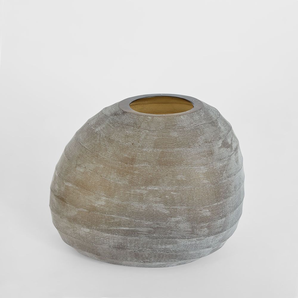 Black artisan mouth-blown glass vase, handcrafted decorative vessel for contemporary home interiors
