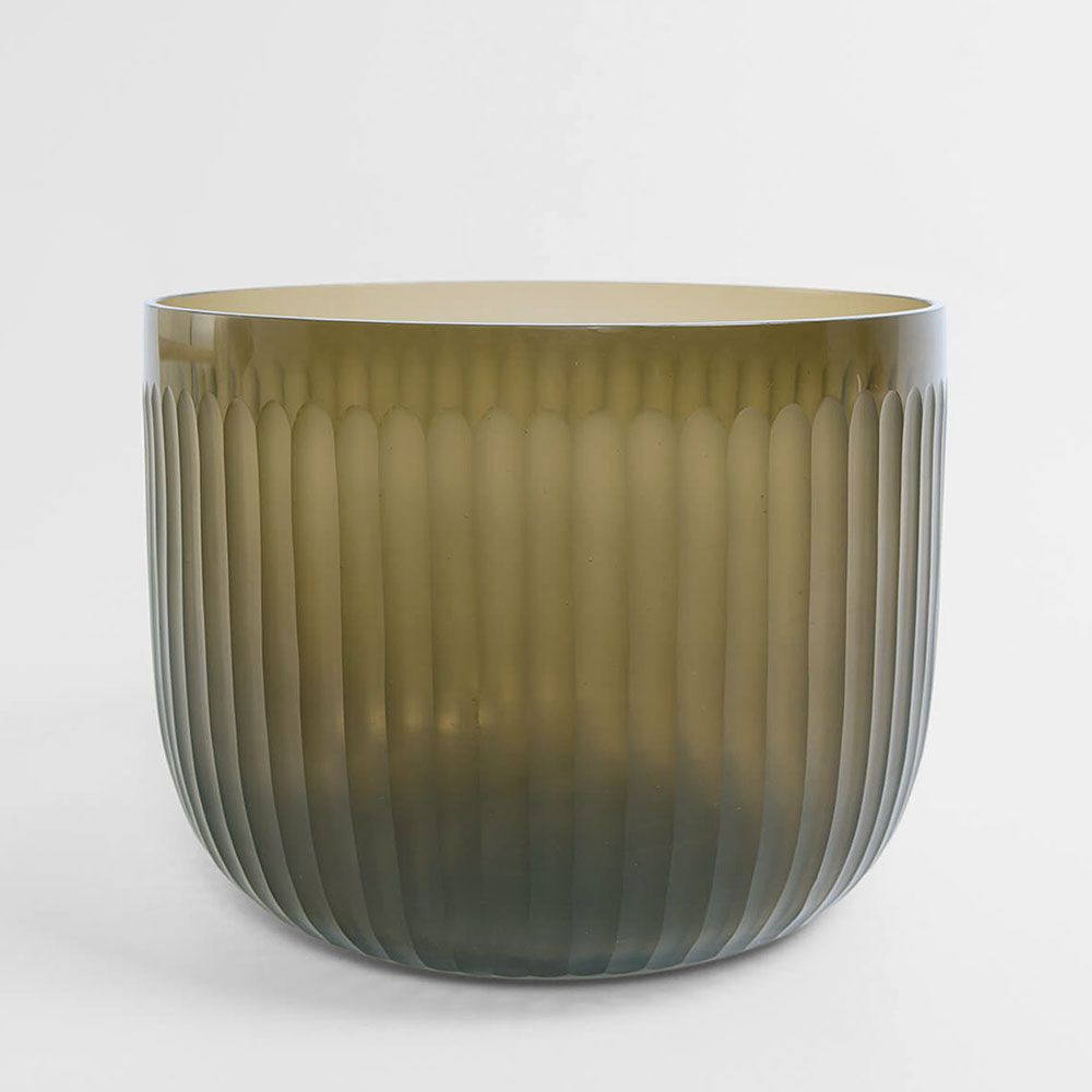 Artisan mouth-blown glass vase, handcrafted decorative vessel for modern interior styling