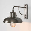 Bridgewater Wall Light IP54 solid brass with clear glass dome shade – industrial outdoor wall sconce for gardens, patios, entryways, and bathroom mirror lighting