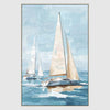 Nautical sailboat wall art with blue ocean tones and serene coastal design.