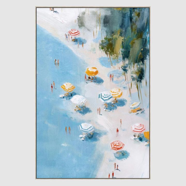 Coastal beach wall art with peaceful sea, shoreline and soft natural tones for home décor.