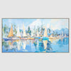 Coastal sailing wall art with sailboats and tranquil ocean view in soft blue tones