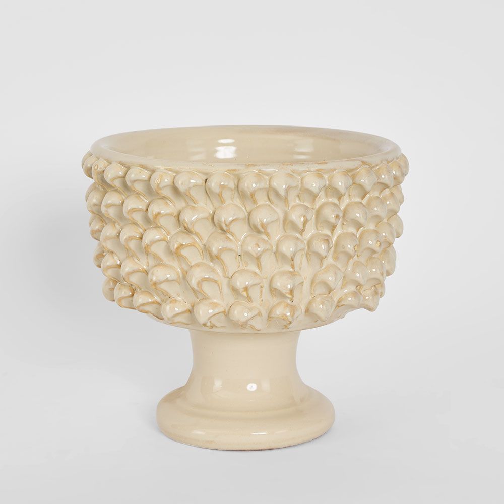 Sculptural textured ceramic vase in white glaze, modern decorative urn for home decor