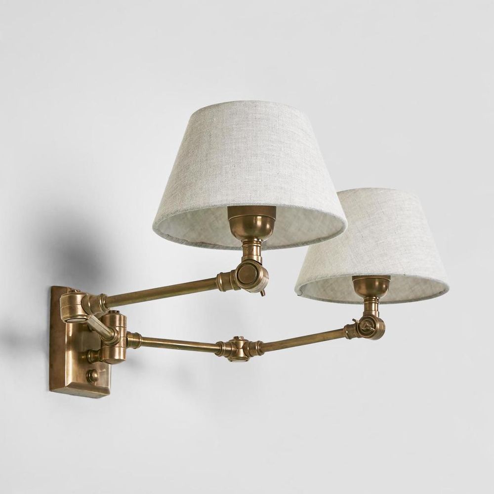 Worcester Wall Lamp twin industrial wall light in antique brass or silver – vintage double wall sconce for traditional and industrial interiors