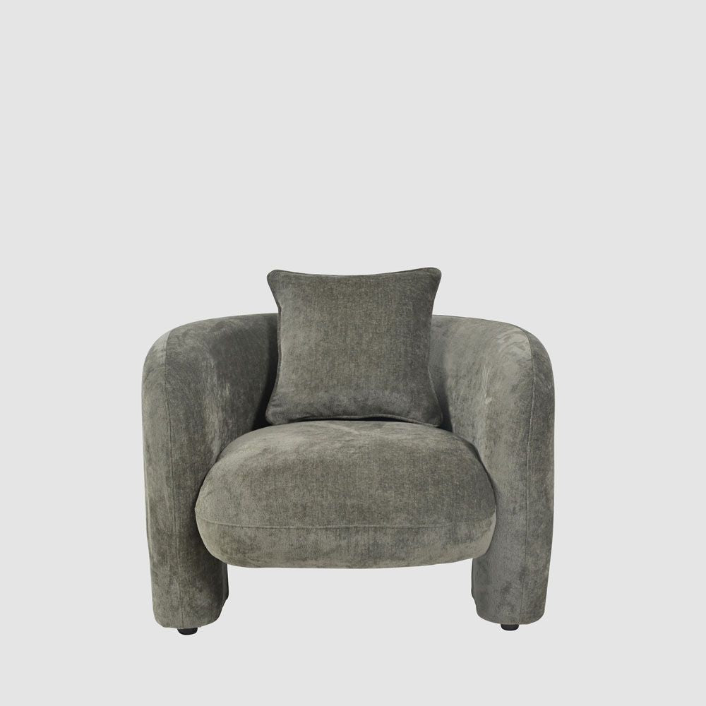 Ella armchair in green upholstery with elegant minimalist silhouette for home interiors