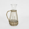 Handwoven willow wrapped glass pitcher jug for home decor and display use