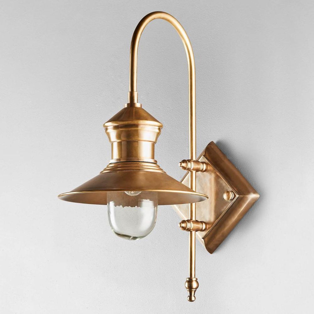 St James Wall Light IP54 solid brass with clear glass and dome metal shade – industrial outdoor wall sconce for patios, entryways, and bathrooms
