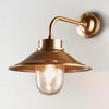 Sandhurst Outdoor Wall Light in antique brass with cone metal shade – IP54 rated vintage brass wall sconce for entryways, gardens, and hallways