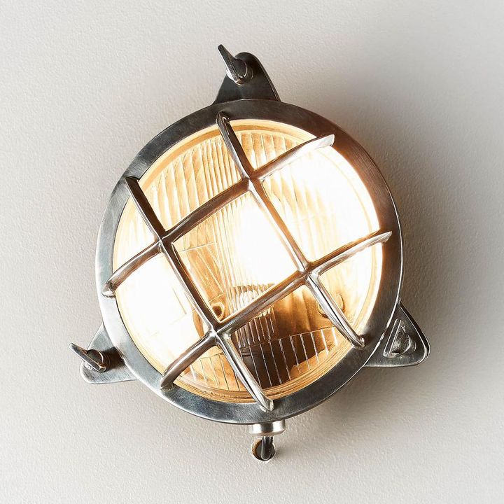 Palmerston Outdoor Wall Lamp IP54 solid brass with opal plexiglass and clear ribbed glass – nautical marine wall light for coastal homes, patios, and bathrooms