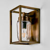 Wellington Wall Lantern IP44 solid brass with clear glass cover – industrial flush wall light for entryways, patios, bathrooms, and hallways available in antique silver, brass, and black finishes