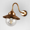 Zermatt Wall Lamp IP54 solid brass with clear glass diffuser and curved neck – modern industrial wall light for hallways, stairwells, and outdoor use