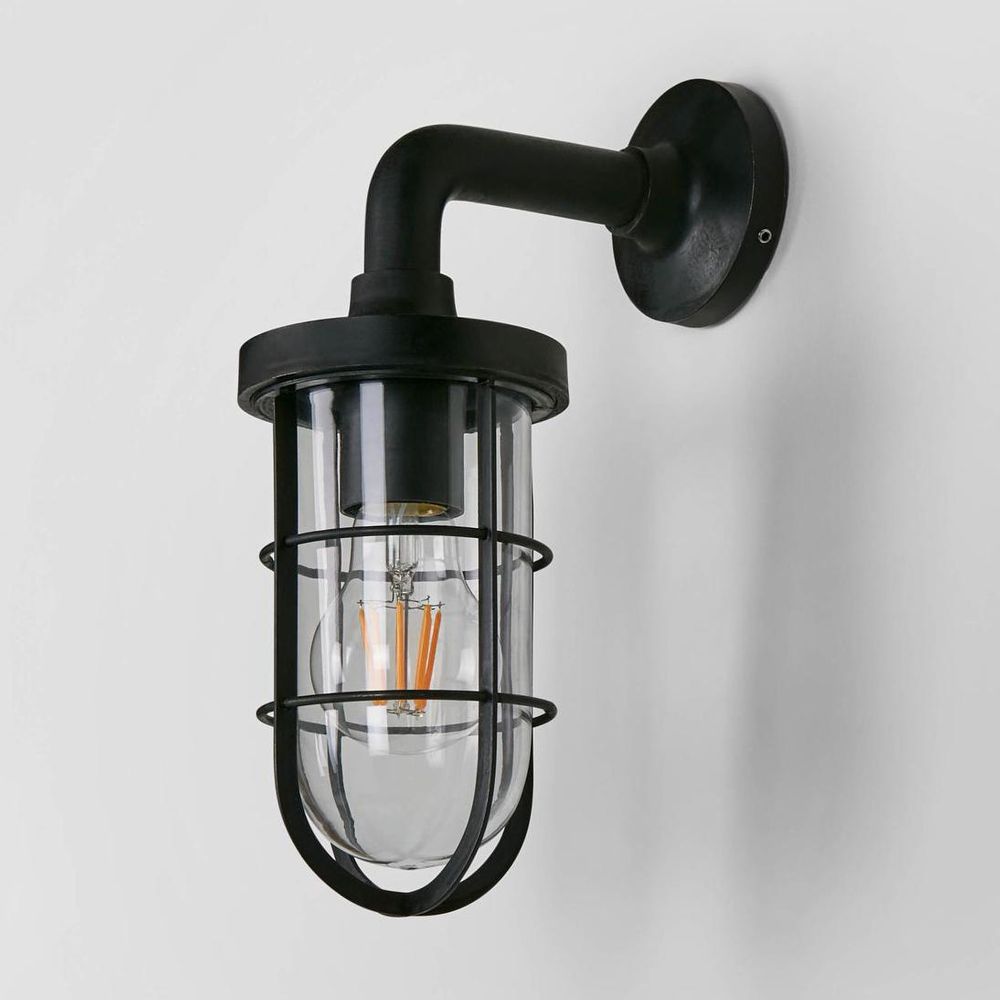 Submarine Wall Light IP54 solid brass with clear glass and metal cage – nautical industrial outdoor wall sconce for patios, entryways, and bathrooms