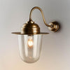 Stanmore Wall Light IP54 solid brass with clear handmade glass and flat metal shade – industrial outdoor wall sconce for patios, entryways, and bathrooms
