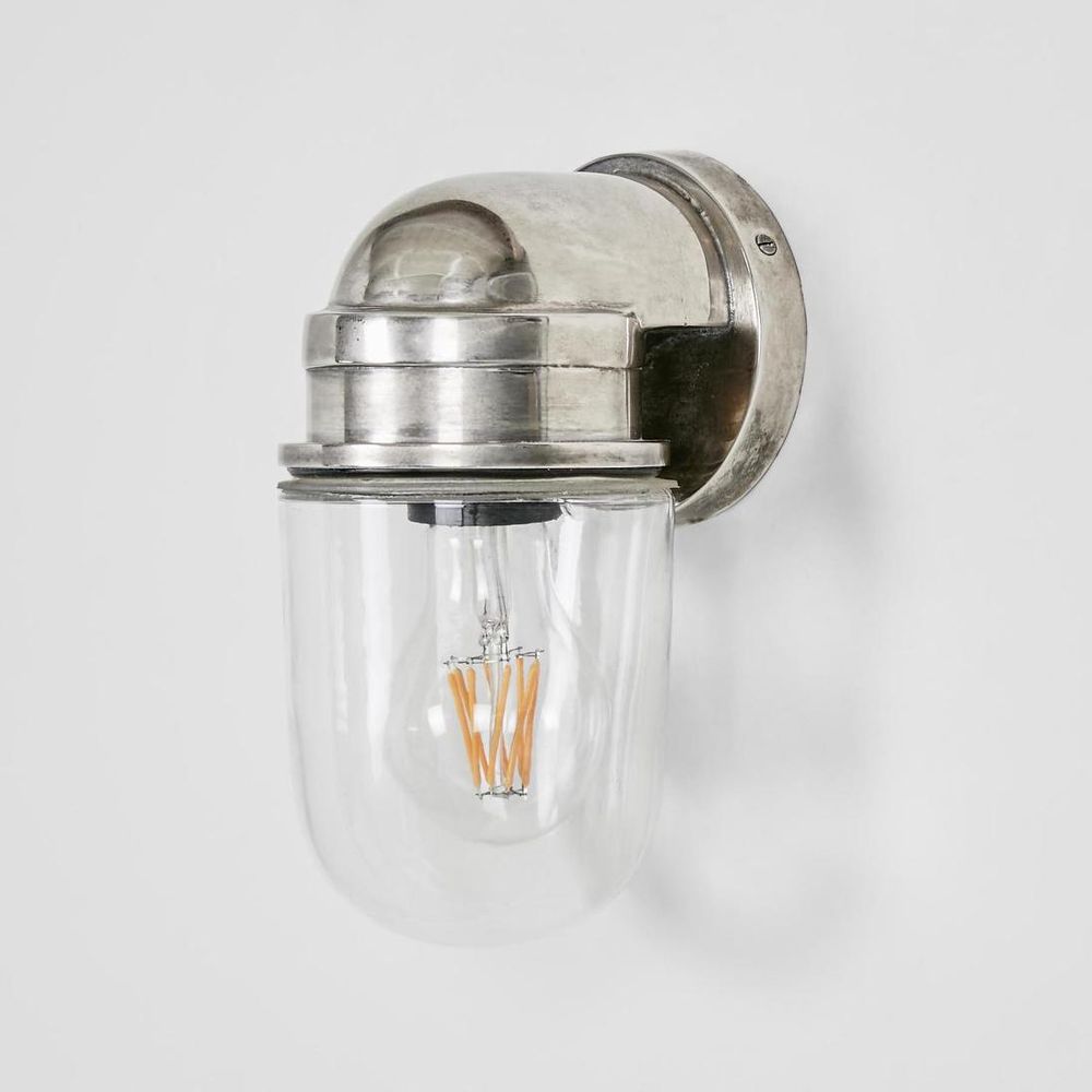 Nautical Wall Light IP54 solid brass with clear glass – industrial maritime outdoor wall sconce for patios, entryways, and bathrooms