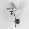 Soho Wall Lamp curved rod wall sconce with linen fabric shade – modern industrial mid-century wall light for bedroom or hallway