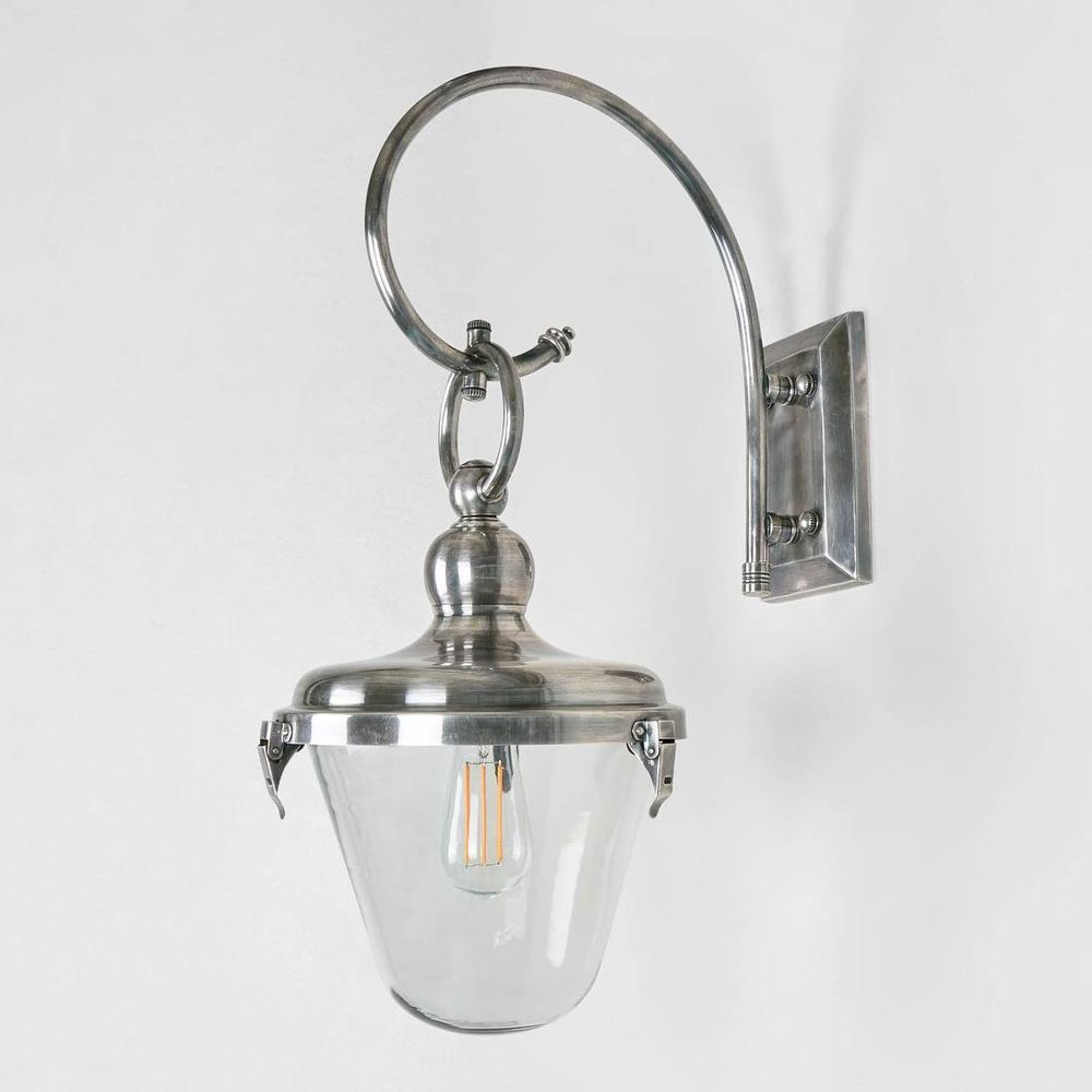 Antique Silver Brass and Glass Wall Light with E27 bulb holder – vintage wall sconce for hallways, entryways, and living rooms