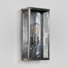 Goodman Outdoor Wall Light in black, silver, or brass with clear glass panels – Hampton-style outdoor wall sconce for entrances, patios, and modern home exteriors