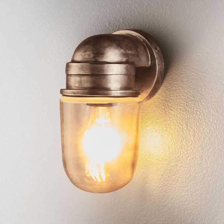 Nautical Wall Light IP54 solid brass with clear glass – industrial maritime outdoor wall sconce for patios, entryways, and bathrooms