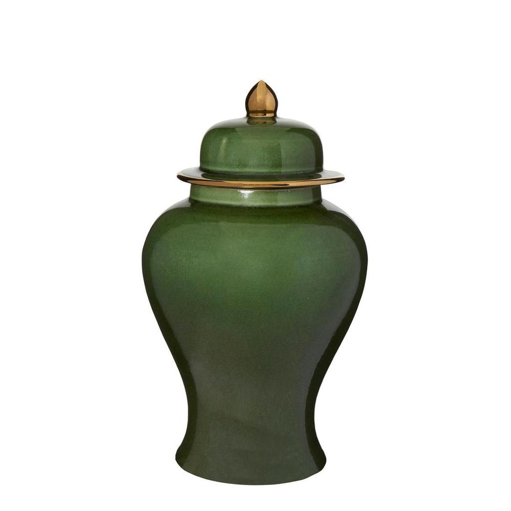Small Grenfel green urn jar with gold accents decorative watertight vase for home decor