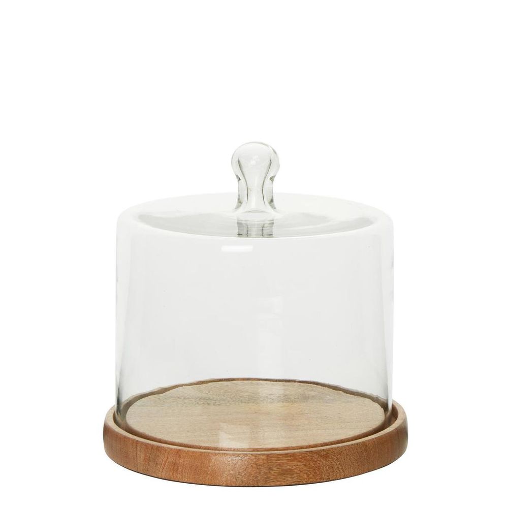 Lorna glass cloche cake cover with wooden base cylindrical dessert display dome