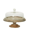 Glass cloche cake cover with wooden base bell-shaped dome for elegant dessert display