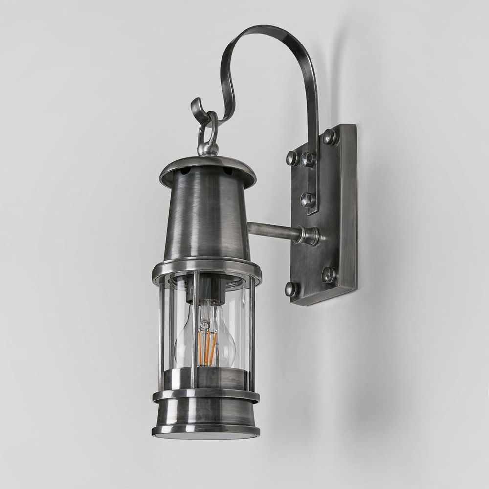 Liberty Wall Light IP54 solid brass with clear glass and brass cage – vintage industrial outdoor wall sconce for patios, entryways, and bathrooms