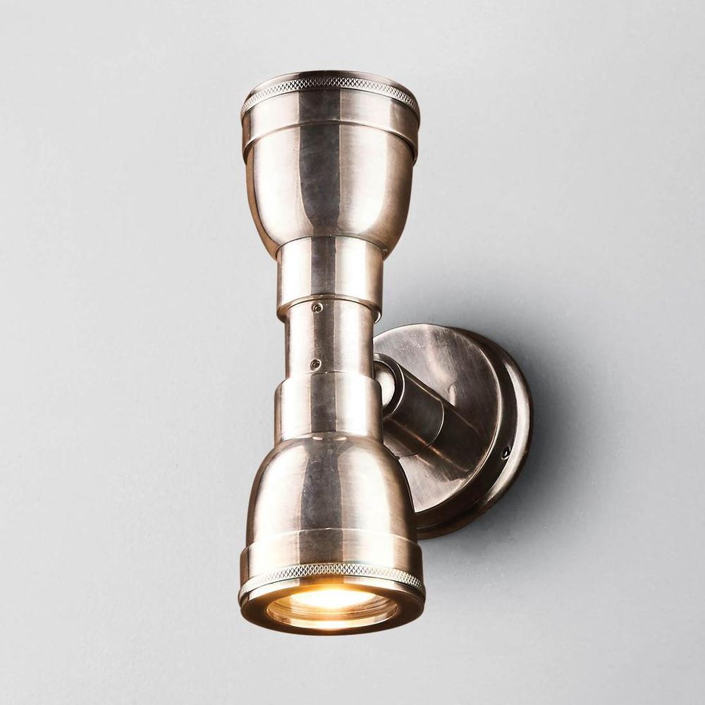 Bayport Two-Light Outdoor Wall Light IP54 solid brass – industrial outdoor wall sconce for entrances, balconies, and walkways with dual LED GU10 lighting