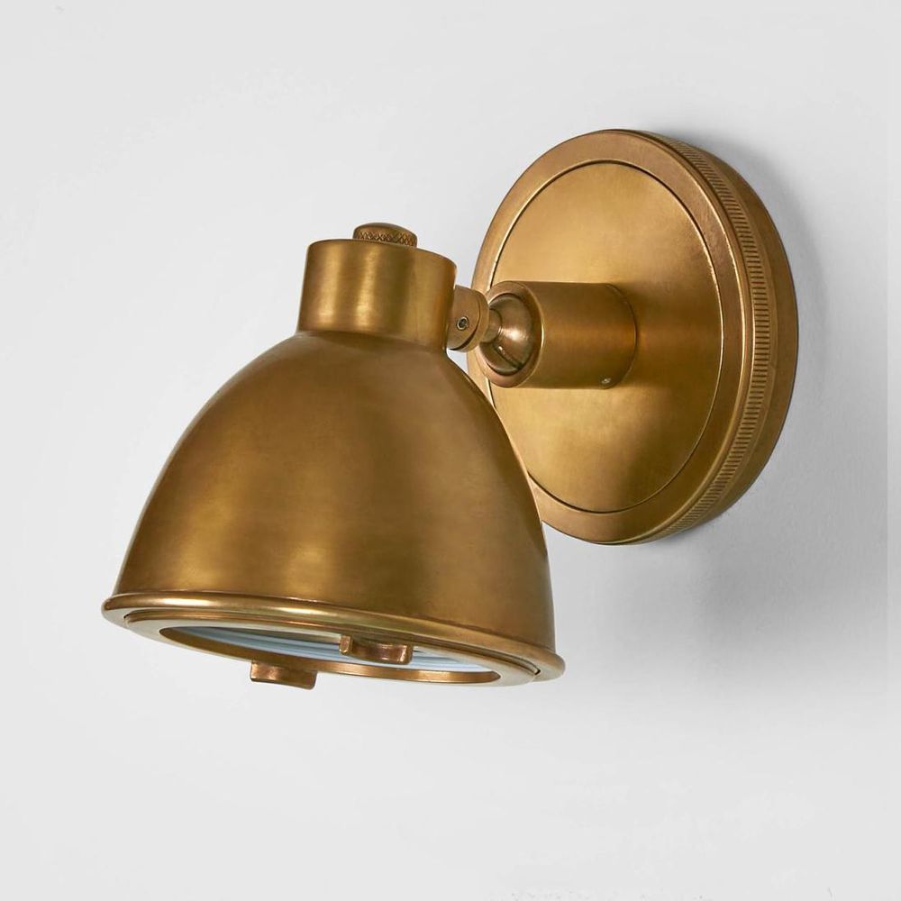 Panama Wall Lamp IP54 solid brass with glass diffuser – industrial indoor and outdoor wall sconce for living rooms, bedrooms, kitchens, and patios